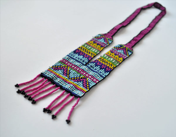 Beaded tribal necklace, Egyptian boho necklace, Purple beaded necklace