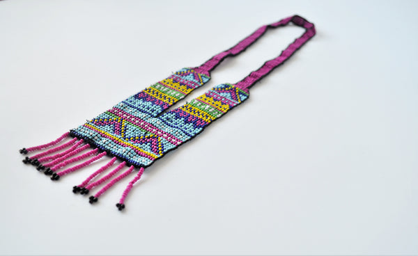Beaded tribal necklace, Egyptian boho necklace, Purple beaded necklace