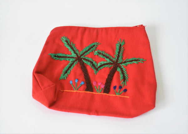 Ethnic embroidered purse palm tree, Cotton pouch