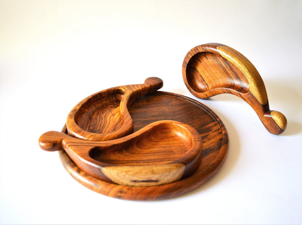 Three portions wooden Snack Platter