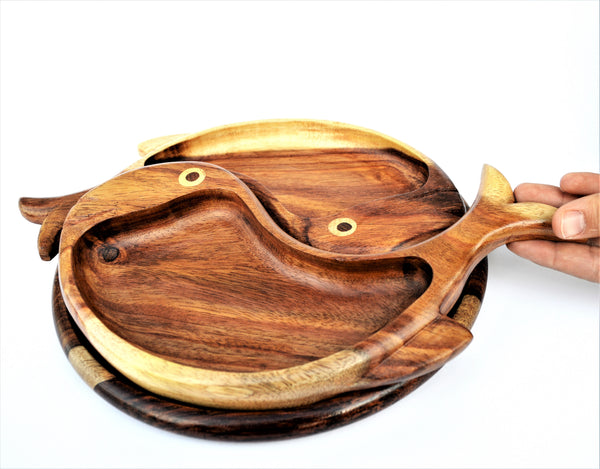 Double fish hand-carved platter 10"