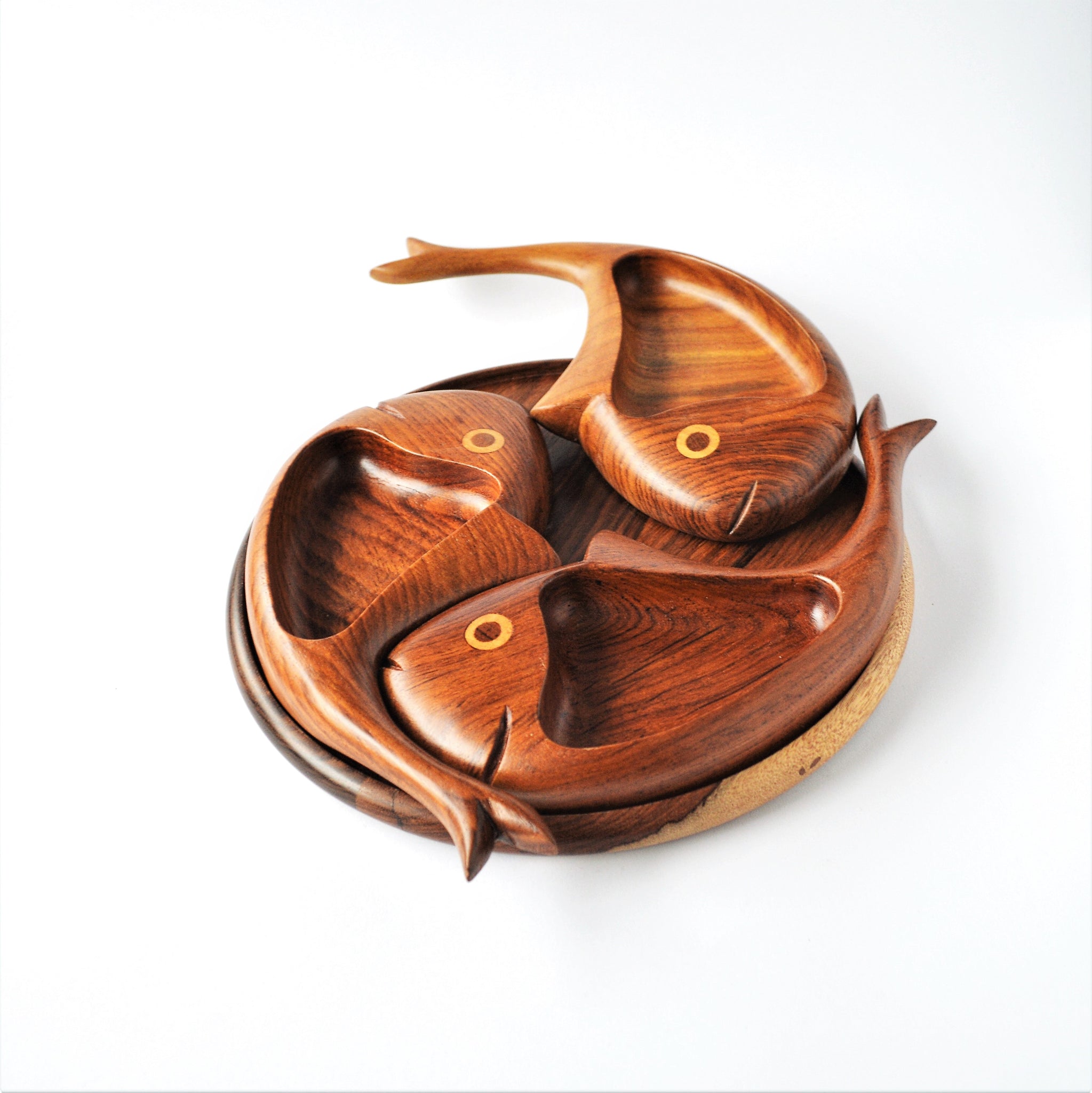 3 fish wooden decor plate, nuts tray, catchall