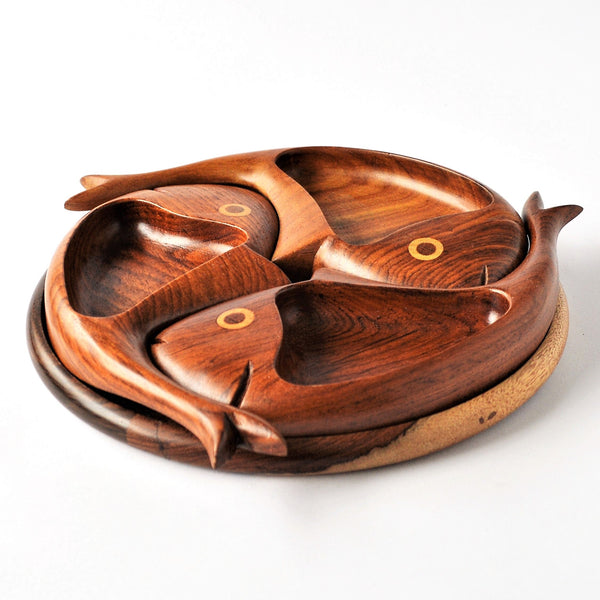 3 fish wooden decor plate, nuts tray, catchall