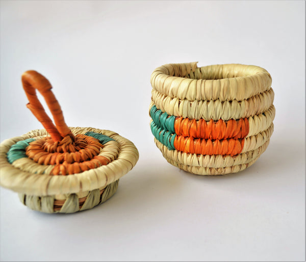 Handmade jewelry wicker basket from palm leaves