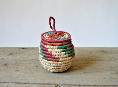 Dyed straw box, Vintage jewelry basket