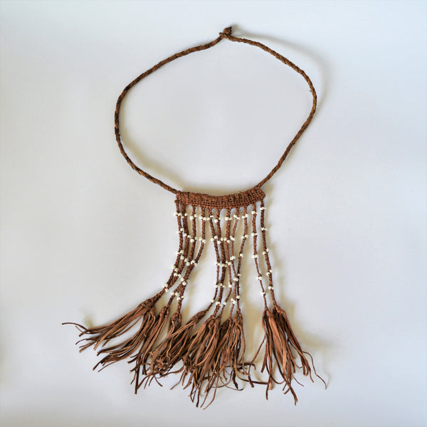 Egyptian leather necklace with white beads