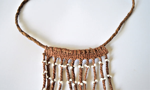 Egyptian leather necklace with white beads