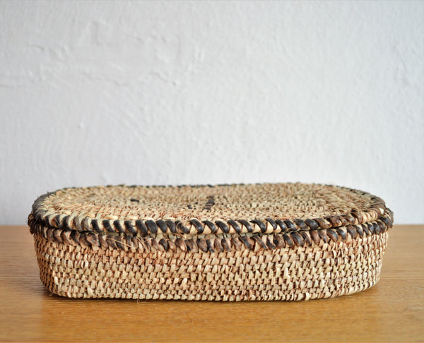 Wicker rustic box, Jewelry straw basket with lid
