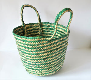 Green color palm leaf basket bag, Natural fiber market tote