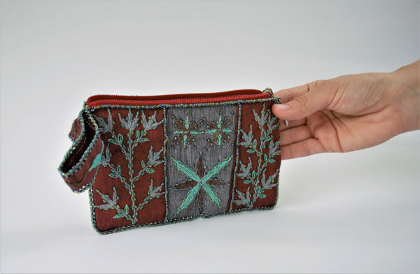 Leaves embroidery woman purse, Egyptian handmade embroidered wallet