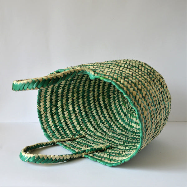 Green color palm leaf basket bag, Natural fiber market tote