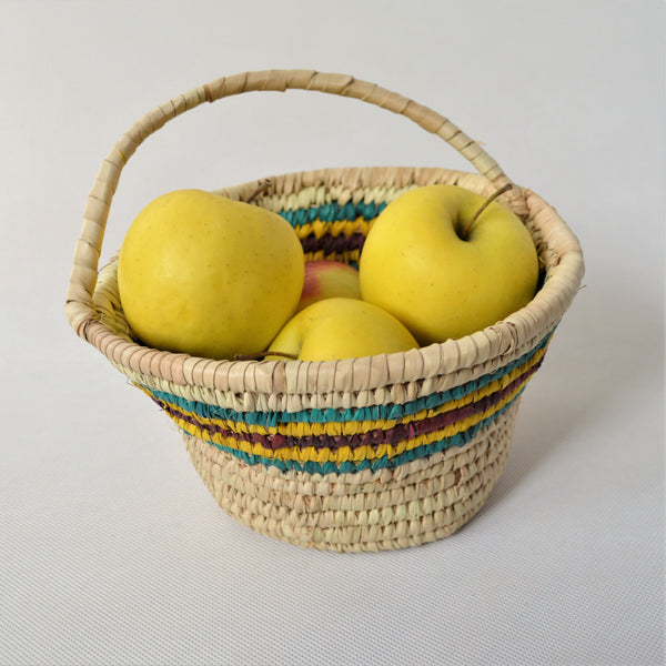 Fruit basket with handle, Organic straw bowl from Egyptian palm leaves