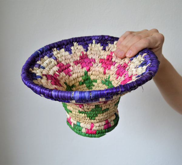 Woven basket platter FARHA, Colorful party centerpiece