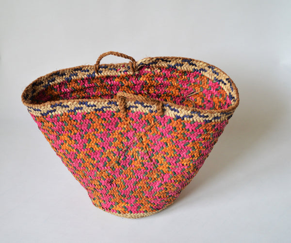 Vintage basket, Palm leaves, Pink