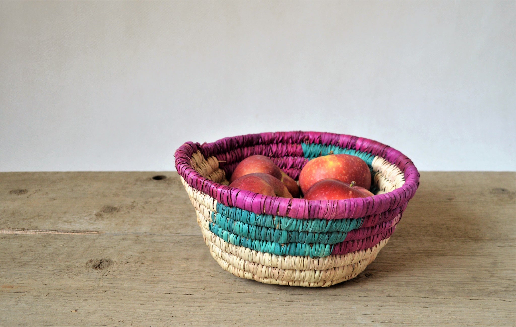 Minimal straw bowl, Vintage fruit basket