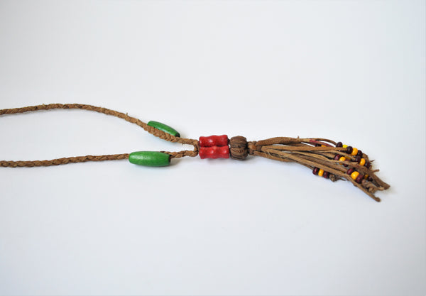 Simple boho necklace, leather necklace wooden beads, Girl jewelry