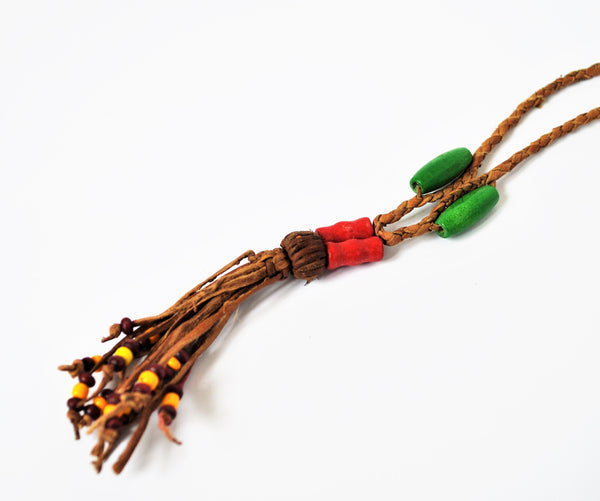 Simple boho necklace, leather necklace wooden beads, Girl jewelry