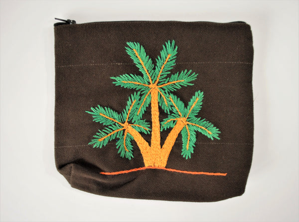 Brown Hand embroidered purse, Palm tree