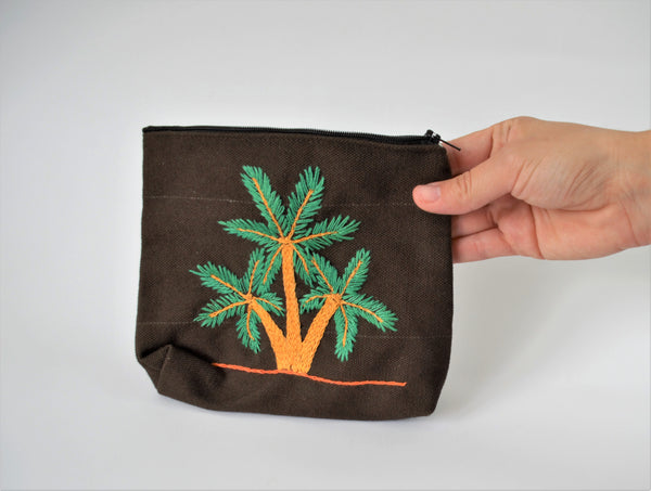Brown Hand embroidered purse, Palm tree