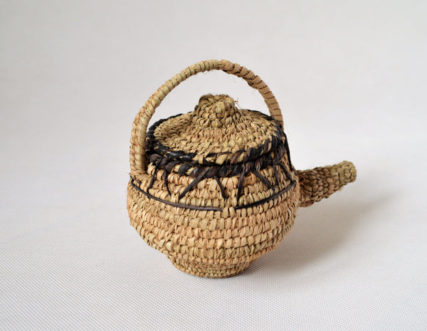Woven straw teapot decor palm leaves with leather