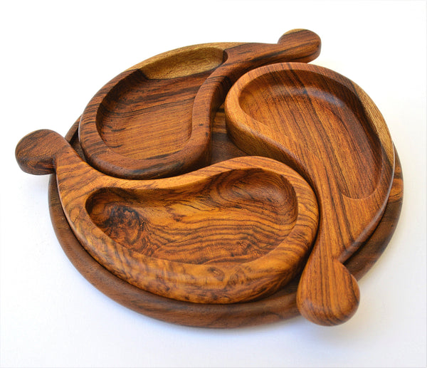 Three portions wooden Snack Platter