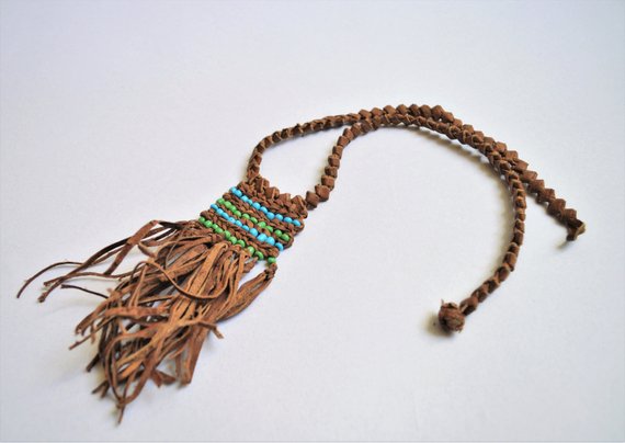 Braided leather choker, Natural leather necklace, Ethnic Egyptian necklace