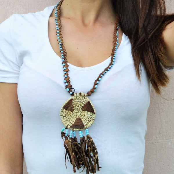 Woman leather necklace, Tribal jewelry