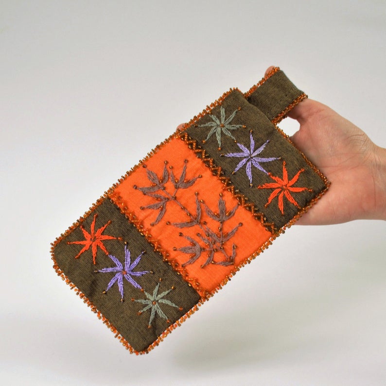 Orange embroidered purse, Beaded Sinai wallet
