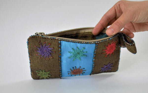 Blue Hand embroidered purse, Beaded, Egypt purse